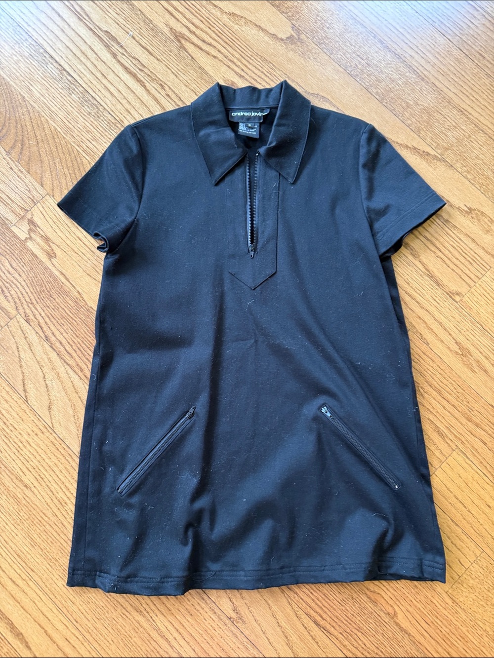 Andrea Jovine Black Short-Sleeve Zip Polo Dress